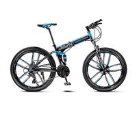 Wmmner Folding Bikes Blue Mountain Bike Bicycle 10 Spoke Wheels Folding 24/26 inch Dual Disc Brakes Portable Folding Bike Bicycle/30 Speed/24Inch