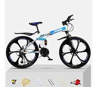 Wmmner Folding Mountain Bike 21/24/27 Speed 26 Inches Wheels Dual Disc Brake Steel Frame Bicycle for Men Woman Adult and Teens/White/21 Speed/Blue/24 Speed