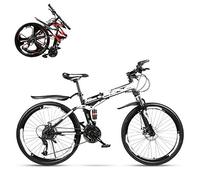 Wmmner Folding Mountain Bike Adult, 24 inch Double Shock Absorption Off-Road Variable Speed Racing Car, Fast Bike for Men and Women 21/24/27/30 Speed, Spoke Terms/Black/24