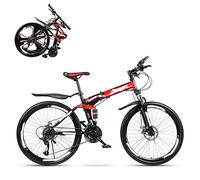Wmmner Folding Mountain Bike Adult, 26 inch Double Shock Absorption Off-Road Variable Speed Racing Car, Fast Bike for Men and Women 21/24/27/30 Speed, Spoke Terms/Red/24
