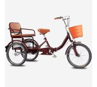 Wmmner Folding Tricycle for the Elderly,Human Powered Pedal Bicycle,Double-Person Trike with Back Seat,Folding 3 Wheels Bicycle with Hydraulic Front Fork,Double Cdrive/Wine Red/20Inch