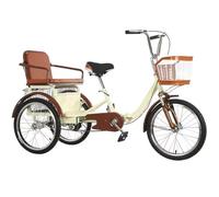 Wmmner Folding Tricycle for the Elderly,Human Powered Pedal Bicycle,Double-Person Trike with Back Seat,Folding 3 Wheels Bicycle with Hydraulic Front Fork,Double Cdrive/Beige/20Inch