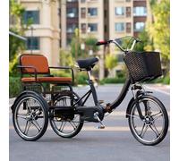 Wmmner Folding Tricycle for the Elderly,Human Powered Pedal Bicycle,Double-Person Trike with Back Seat,3 Wheels Bicycle with Hydraulic Front Fork,Front and Rear Drum Brakes/Black/Integrated Wheel