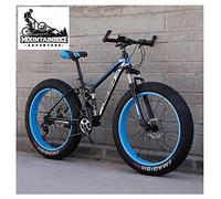 Wmmner Full Suspension Mountain Bikes with Dual Disc Brake for Adults Men Women, High-Carbon Steel Fat Tire Mountain Trail Bike All Terrain Mountain Bicycle,New Blue 1,26 inch 7 Speed/Blue 1/26 inch 7