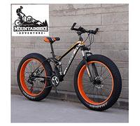 Wmmner Full Suspension Mountain Bikes with Dual Disc Brake for Adults Men Women, High-Carbon Steel Fat Tire Mountain Trail Bike All Terrain Mountain Bicycle,New Blue 1,26 inch 7 Speed/Orange/26 inch 2