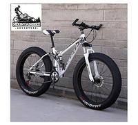 Wmmner Full Suspension Mountain Bikes with Dual Disc Brake for Adults Men Women, High-Carbon Steel Fat Tire Mountain Trail Bike All Terrain Mountain Bicycle,New Blue 1,26 inch 7 Speed/White/24 inch 7
