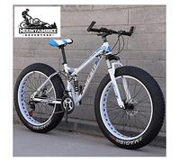 Wmmner Full Suspension Mountain Bikes with Dual Disc Brake for Adults Men Women, High-Carbon Steel Fat Tire Mountain Trail Bike All Terrain Mountain Bicycle,New Blue 1,26 inch 7 Speed/New Blue 2/24 in