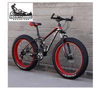 Wmmner Full Suspension Mountain Bikes with Dual Disc Brake for Adults Men Women, High-Carbon Steel Fat Tire Mountain Trail Bike All Terrain Mountain Bicycle,New Blue 1,26 inch 7 Speed/Red/24 inch 27 S