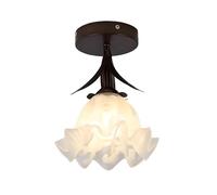 Wmmner Glass Ceiling Lighting Semi Flush Mount Ceiling Light, Flower Glass Ceiling Light Fixture Hallway Light, Metal Ceiling Lamps for Closet Kitchen Dining Room in Coffee Finish