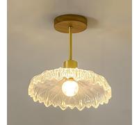 Wmmner Glass Ceiling Lighting Semi Flush Mount Ceiling Light, Gold Hallway Vintage Light Fixture Ceiling with Clear Flower Glass, 3.9" Base Modern Ceiling Lamps for Porch Aisle Entrance(Brown,A)/Natur