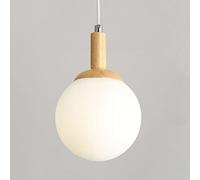 Wmmner Glass Globe Light Wood Hanging Ceiling Lamp, N White Suspended Lighting Fixtures Single Wooden Chaners for Bedroom Bedside Kitchen Island Dining Room