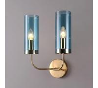 Wmmner Glass Wall Sconce Dual Head Gold Wall Light, Modern Double Heads Indoor Lighting Fixture, E14 Flush Mount Wall Lamps, Light/Blu