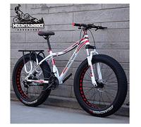 Wmmner Hardtail Mountain Bike with Front Suspension Mechanical Disc Brake for Adults Men Women, High-Carbon Steel All Terrain Fat Tire Mountain Bike, Anti-Slip Bicycle,Green 2,24 inch 21 Speed/Red 2/2