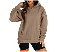Wmmner Hoodie Womens Tops Oversized Sweatshirt Blouse with Pockets Solid Colour Long Sleeve Sweater Pullover Baggy Fall Winter Hoodies Loose Fit Thermal Sweatshirts for Going Out Sports and Travel/Bro