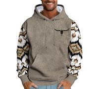 Wmmner Hoodies for Men Aztec Hooded Western Cowboy Bull Head Print Sweatshirts with Pocket Fall Long Sleeve Pullover Tops/Coffee Hoodies for Men/4Xl