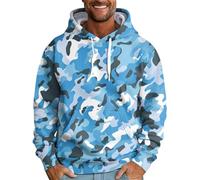 Wmmner Hoodies for Men Camouflage Mosaic Hooded Casual Long Sleeve Sweatshirt Pullover Top with Pocket Fall Hoodie Clothing/Blue Hoodies for Men/3Xl