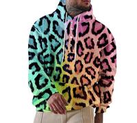 Wmmner Hoodies for Men Leopard Print Hooded Quarter Button Down Sweatshirt with Pocket Hoodie Fall Long Sleeve Pullover Tops/Blue Hoodies for Men/M