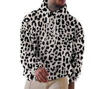Wmmner Hoodies for Men Leopard Print Hooded Quarter Button Down Sweatshirt with Pocket Hoodie Fall Long Sleeve Pullover Tops/Grey Hoodies for Men/XXL