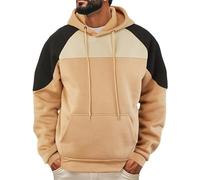 Wmmner Hoodies for Men Patchwork Color Block Hooded with Pocket Sweatshirt Long Sleeve Pullover Tops Raglan Shirts Clothing/Khaki Hoodies for Men/s