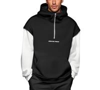 Wmmner Hoodies for Men Quarter Zipper Hooded with Pocket 1/4 Zip Graphic Sweatshirts Long Sleeve Color Block Pullover Tops/Black Hoodies for Men/M
