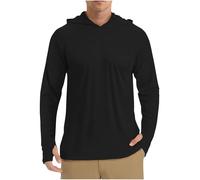 Wmmner Hoodies for Men Uk Solid Colour Sweatshirt Long Sleeve Pullover Tops with Thumb Hole Jumper Blouse Upf 50+ Sun Protection Hoodie Lightweight Hooded Blouses Sport Activewear Moisture Wicking/Bla