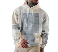 Wmmner Hoodies for Men Western Aztec Print Hooded Button Down Sweatshirts with Pocket Long Sleeve Pullover Tops Clothing/Light Blue Hoodies for Men/L