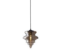 Wmmner Industrial Grey Glass Light Modern Ceiling Hanging Lamp, Black Metal Single Suspended Lighting Fixture, Kitchen Island Dining Room Bedroom Decor Small Chaners/B