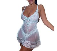 Wmmner Items Black Lingerie Set hot Hollow Out Teddy Bodycon Jumpsuit Women's Lingerie Sets Suspenders Women hot Patent Leather Bodysuit 's s of The Day/Light Blue/M