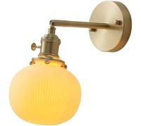 Wmmner Japanese Brushed Brass Adjustable Wall Sconce White Ceramic Shade E27 1-Light Wall Lamps Study Reading Wall Lighting Fixture Modern Interior Bedroom Bedside Wall Lights,/One Color/16Cm
