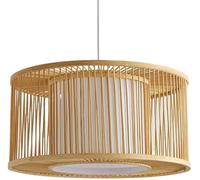 Wmmner Japanese Style Light Beige Cage Lamp Shade Natural Rattan Faux Parchment Lantern Home Chandelier E27 Base - Hanging Handmade,Ceiling Chandelier/One Color/50Cm/19.7In