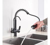 Wmmner Kitchen Sink Tap for Bar Farmhouse Commercial, Deck Mount Black, Pull Out Hot Cold Water Filter Tap, Kitchen Three Ways Sink Mixer, 360 Rotate Kitchen Faucet/Matte Black/a