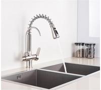 Wmmner Kitchen Sink Tap for Bar Farmhouse Commercial, Deck Mount Black, Pull Out Hot Cold Water Filter Tap, Kitchen Three Ways Sink Mixer, 360 Rotate Kitchen Faucet/Brushed/a