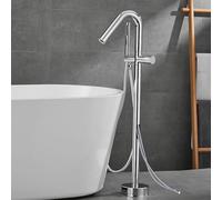 Wmmner Large Flow Curved Mouth Full Copper Floor-Standing Bathtub Faucet Independent Hot and Cold Mixed Water Bathtub Faucet Shower Shower Set Wall Water Inlet,Grey/a/a