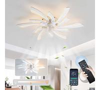 Wmmner Led Dimmable Ceiling Fans with Lights and Remote Control, 6 Speed Reversible Silent Fan Light Ceiling, Dc Motor Flower Chandeliers Ceiling Light for Bedroom Living Room-Silver/Silver/a