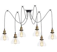 Wmmner Lights Multiple Adjustable DIY Ceiling Spider Lamp, Brass V-Intage Industrial Clear Glass Shade Chandelier Hanging Lighting,Led Ceiling Lamp/One Color/6 Lights