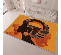 Wmmner Machine Washable Area Rug, Black Orange Area Rug Non-Slip Stain Resistant Non-Shedding African Silhouette Hair Accessories Print Carpet for Bedroom Living Room Nursery, 120 x 170 cm