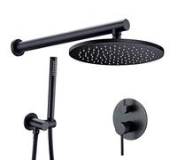 Wmmner Matte Black Bathroom Shower Fcet Set, Brass Diverter Mixer Tap with 10" Handheld & 8-16" Wall-Mounted Rain Shower Head, Complete Shower System for Modern Bathrooms