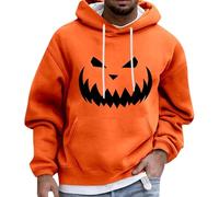 Wmmner Men Hoodie Funny Pumpkin Print Halloween, Classic Draw String Front Pocket Fashionable Long Sleeve Sweatshirts Pullover Comfort Fashion Fall Hoody Clothes/Evil Pumpkin/5XL