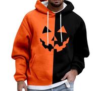 Wmmner Men's Fashion Hoodies Sweatshirts Funny Halloween, Pumpkin Contrast Color Blocking Sweatshirt Pullover Fall Winter Sports Activewear Casual Jumper/Happy Pumpkin/M