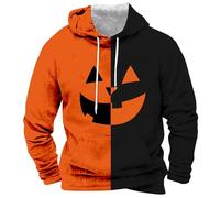 Wmmner Mens Hoodie Contrast Color Blocking Halloween, Pumpkin Graphic Draw Sttrendy Hooded Sweatshirt Sports Gym Workout Casual Jumper Long Sleeve/Happy Pumpkin/L