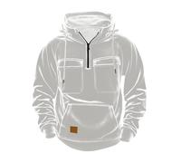 Wmmner Mens Hoodies Corduroy Sweatshirt Tops Qurater Zip up Jumper Blouse with Multi Pockets Hoodie Drawsthooded Sweatshirts Thermal Fall Winter Sweater Body Warmer Outdoor Casual Blouses/White/M