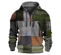 Wmmner Mens Quarter Zip Hoodies Distressed Vintage Plaid Hooded Long Sleeve Colorblock Sweatshirt Multi Pocket Pullover Tops/Green Mens Quarter Zip Hoodie/L