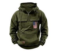 Wmmner Mens Quarter Zip Hoodies Retro Usa Flag Patriotic Hooded Multiple Pockets Sweatshirts Vintage Pullover Tops/Green Mens Quarter Zip Hoodie/L