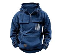 Wmmner Mens Quarter Zip Hoodies USA Flag Patriotic Hooded Utility Pockets Retro Sweatshirts Vintage Pullover Tops/Blue Mens Quarter Zip Hoodie/M