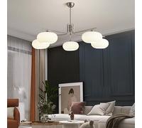 Wmmner Mid Century Modern Milk Glass Chandelier Chrome Flush Mount Chandelier Farmhouse Black White Ceiling Light Gold Ball Light for Bedroom Dining Room Kitchen Living Room/Chrome/6 Lights