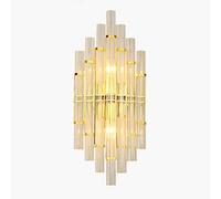 Wmmner Modern 3 Lights Crystal Wall Sconce Flute Clear Light Fxture Nordic D Metal Lamp for Hotel Living Room Restaurant Corridor-Den 22X55Cm/Golden/22 * 55Cm(9 * 22Inch)