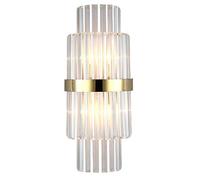 Wmmner Modern Crystal 2 Lights Wall Sconce Vintage Flute Lamp with Brushed D Metal Base Light Fxture for Hotel Living Room Restaurant Corridor-Black 22X55Cm/Golden/22 * 55Cm(9 * 22Inch)