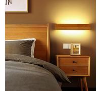 Wmmner Modern Led Oak Wooden Wall Lamps Lights Bedroom Bed Lamp Bathroom Home Wall Sconce Solid Wall Light Fixtures,for Living Room/55 cm/White Light