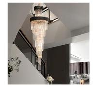 Wmmner Modern Long Staircase Chandelier Round Lobby Loft Living Room Suspension Lamp Home Decor K9 Crystal Light Fixtures Black,Led Ceiling Lamp/Onecolor/Dia100H300Cm