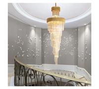 Wmmner Modern Long Staircase Chandelier Round Lobby Loft Living Room Suspension Lamp Home Decor K9 Crystal Light Fixtures Black,Led Ceiling Lamp/Gold/Dia100H300Cm